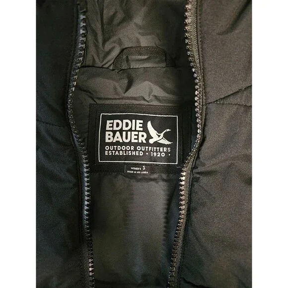 EDDIE BAUER KNEE LENGTH HOODED SZ S PUFFER VEST BLACK NWT - Picture 4 of 9